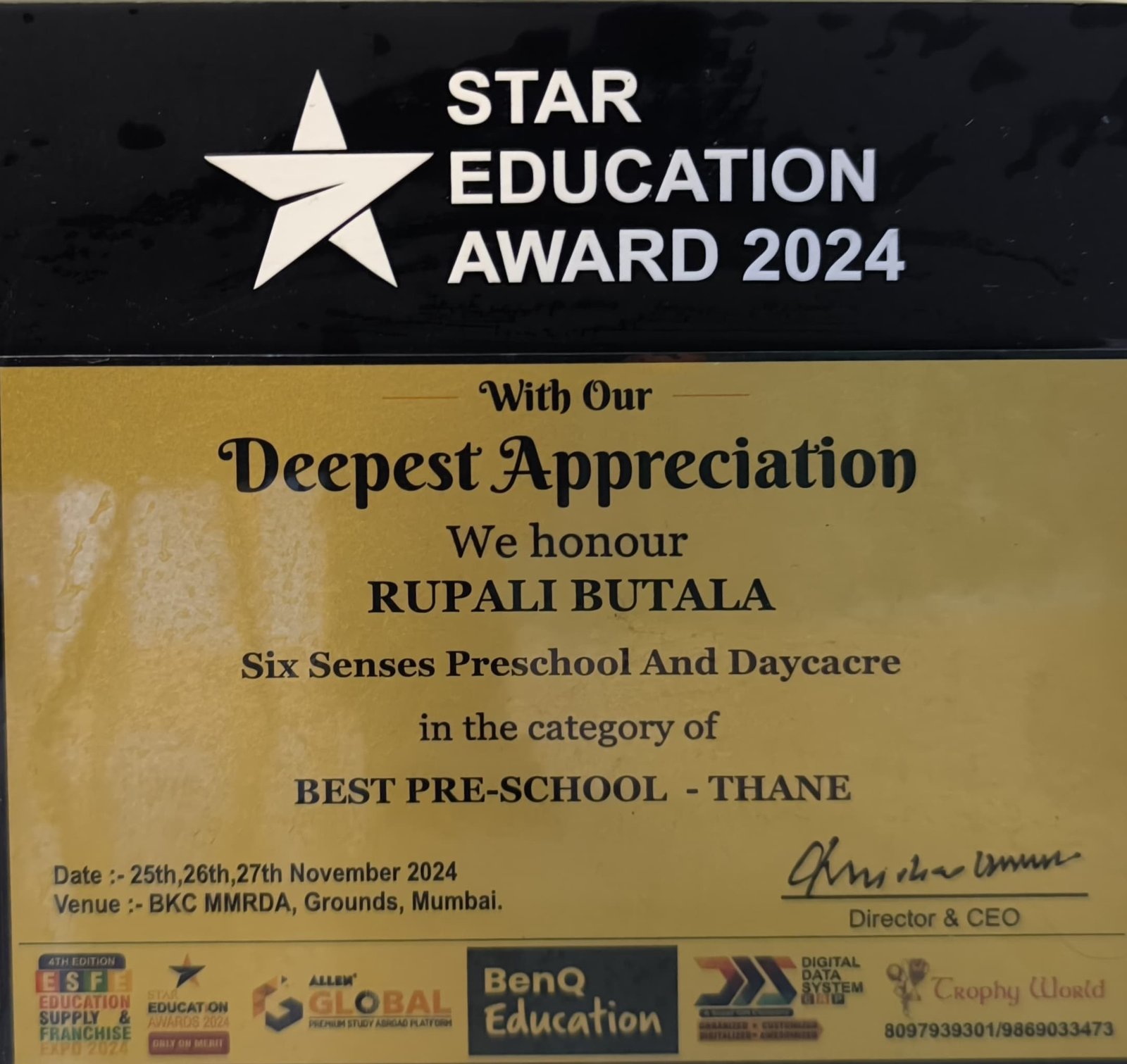 Star Education Award to Sixsense presch0ol